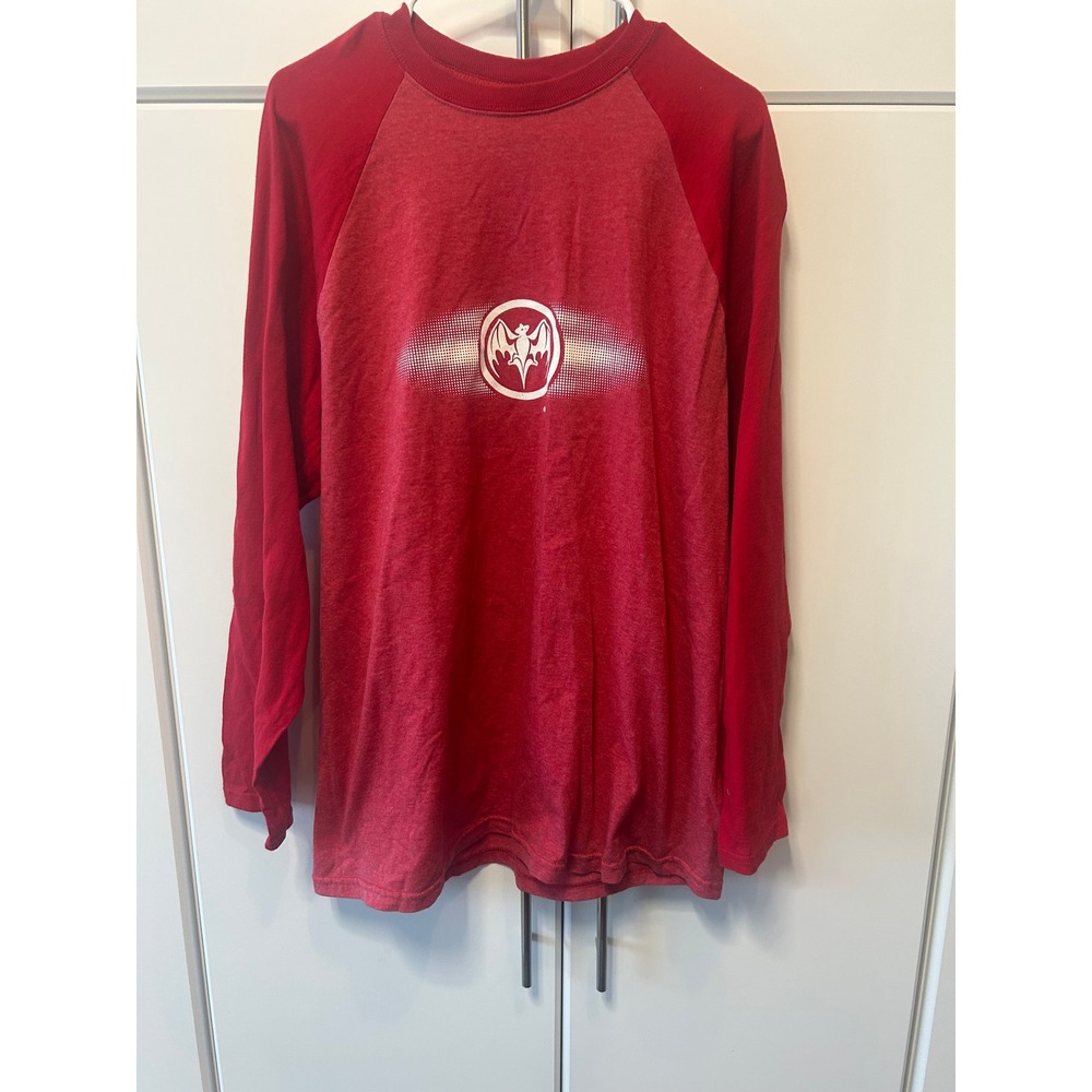 Vintage Bacardi Bat Logo Raglan Long Sleeve Shirt Red‎ Y2K Promo Tee